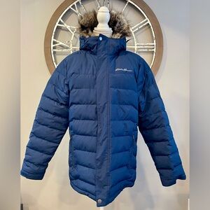 Eddie Bauer Navy Insulated Jacket with Faux Fur Trim